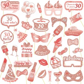 AIYONG 30 Geburtstag Foto Requisiten, 35 Stücke Photo Booth Props Dekoration Accessoires, 30.Geburtstag Deko fur Frauen, Party Deko 30. Geburtstag, 30. Geburtstag Lustige Selfie Requisiten