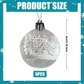 6pcs Christmas Tree Balls Transparent Christmas Decorations Balls Xmas Glitter Balls 6cm Christmas Hanging Ornament Shatterproof Plastic Christmas Tree Baubles Set for Home Xmas Party Decor