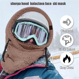 Michear Balaclava Windproof Ski Mask Winter Thermal Fleece Hood Winter Warm Outdoor Sports Face Covers Hat for Men Women (Fleece, Khaki)