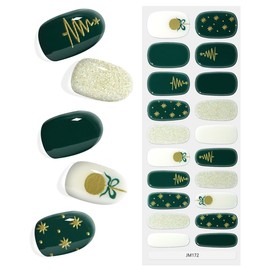 Christmas Semi Cured Gel Nail Strips Long Lasting Nail Wraps Salon Quality Gel Nail Strips UV Semi-Cured Gel Nail Strickers for Women Manicure (Snowflake Bell M172)
