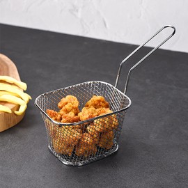 10Pcs Mini Square Fry Baskets, Stainless Steel Fryer Basket with Long Handle French Fries Basket for Kitchen Restaurant Party Barbecue, 4.1×3.3×2.5inch.