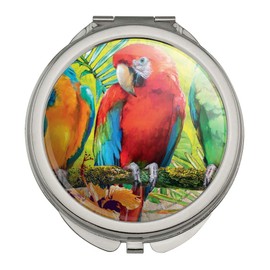 Colorful Tropical Rainforest Parrots Compact Travel Purse Handbag Makeup Mirror