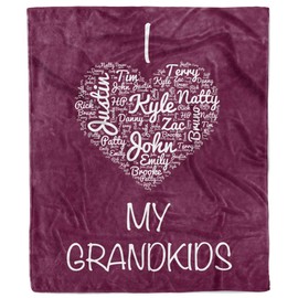 Costume Agent Custom Blanket with Names Add Your Family Name Mom Grandma Grandpa Throw Fleece Blankets - Heart - Plum (Silktouch 50" x 60")