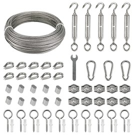 Wire Rope Stainless Steel Set 60 Pieces, 35 m/2 mm Steel Cable for Trellis with M5 Turnbuckle Rope Tensioner, Eye Bolt/Eye Screw Eyelets, Rope Thimbles, Aluminium Rope Clamps, Wire Rope Clamps