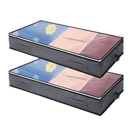 Windfromort Pack of 2 Underbed Storage Boxes - Non-Woven Fabric Foldable Underbed Storage Box with Zip 100 x 50 x 15 cm Storage Bag for Clothes, Blankets, Cushions (Grey)