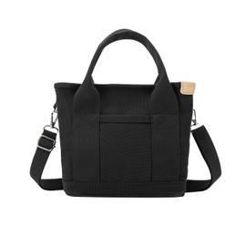 HomyComy Women's Canvas Tote Bag, Divider, Mini Tote Handbag, Mother's Bag, Lunch Bag, Canvas Tote Bag, Canvas, Stylish, Unisex, Black