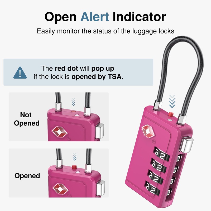 Puroma TSA Approved Luggage Travel Locks with Open Alert Indicator,