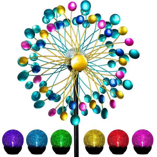 Solar Wind Spinner, 58.2 Inch Outdoor Metal Stake Yard Spinners,Solar Powered Multi-Color LED Glass Ball with Kinetic Wind Sculpture Spinner Windmills for Outdoor Lawn & Garden Decoration -Polka Dots