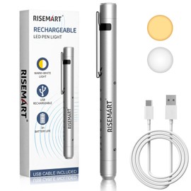 RISEMART Rechargeable Pen Light for Nurse, Rechargeable LED Portable Medical PenLight for Nurse, Doctor, First Aid, EMT, Nursing,Nursing Student,Warm/Cool White Silver1