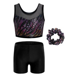 JiAmy Two Piece Gymnastics Leotards for Girls, Sleeveless Sparkly Dance Biketards with Shorts Ballet Tumbling Outfit for 3-12 Years