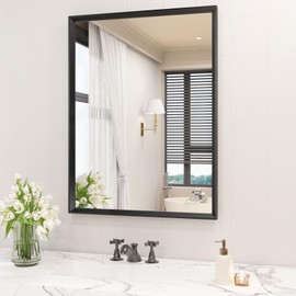 JISOSO 30x36 Inch Bathroom Mirror, Matte Black Framed Rectangle, 4MM Tempered Glass, Anti-Rust, Wall-Mounted Vanity Mirror for Bathroom & Bedroom - Hangs Horizontally or Vertically