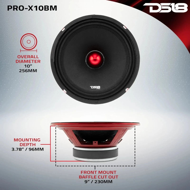 DS18 PRO-X10BM 10″ Midrange Bullet Speaker 600 Watt 8 Ohm