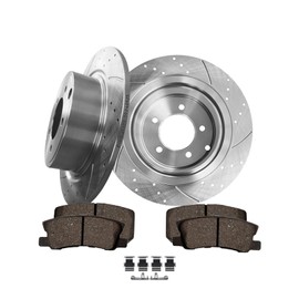 PM Auto Set of 6 Rear 302mm Drilled Slotted Brake Disc Rotors-Ceramic Brake Pad Kit Replacement For 2007-2010 Jeep Patriot