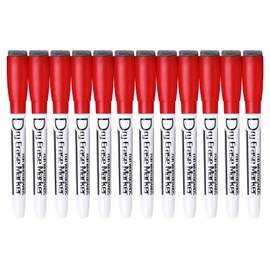 Volcanics Magnetic Dry Erase Markers With Eraser Cap Low Odor Fine Tip Whiteboard Pens Whiteboard Markers, Pack of 12, Red