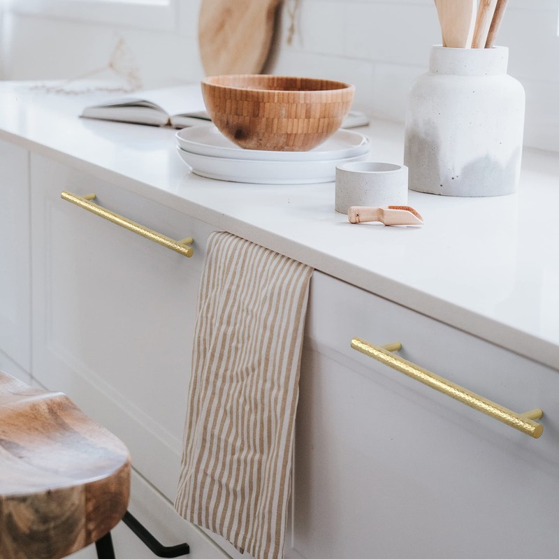 KOPPALIVE 2-Pack Solid Brass Kitchen Cabinet Pulls, Gold Modern T-Bar