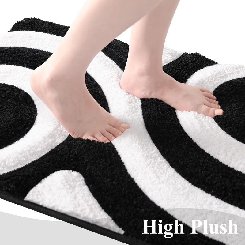 QJHOMO Black and White Cute Bathroom Rugs Non Slip Bath