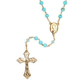 Catholic Prayer Rosary made with Magnesite Turquoise Blue Gemstones and Austrian Crystals