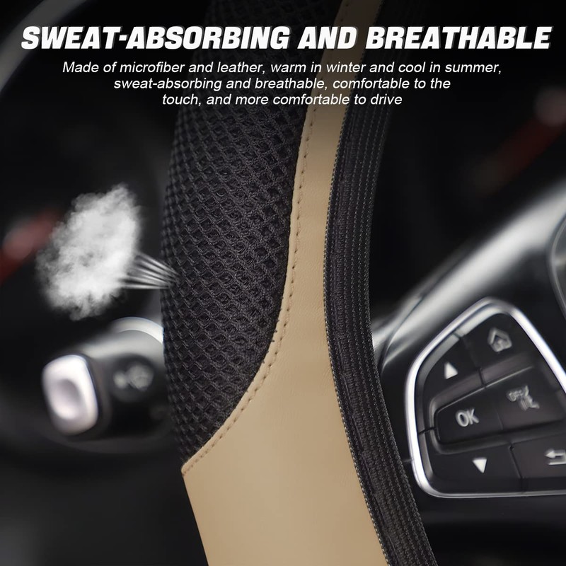 LoyaForba Car Steering Wheel Cover, Universal 14.5-15 Inch, Soft Anti-Slip