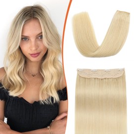 XDhair 18 Inch 80g Invisible Fishing Wire Hair Extensions Real Human Hair Color 613 Bleach Blonde Secret Fish Wire Hair Extensions with Clips (#613-18inch)
