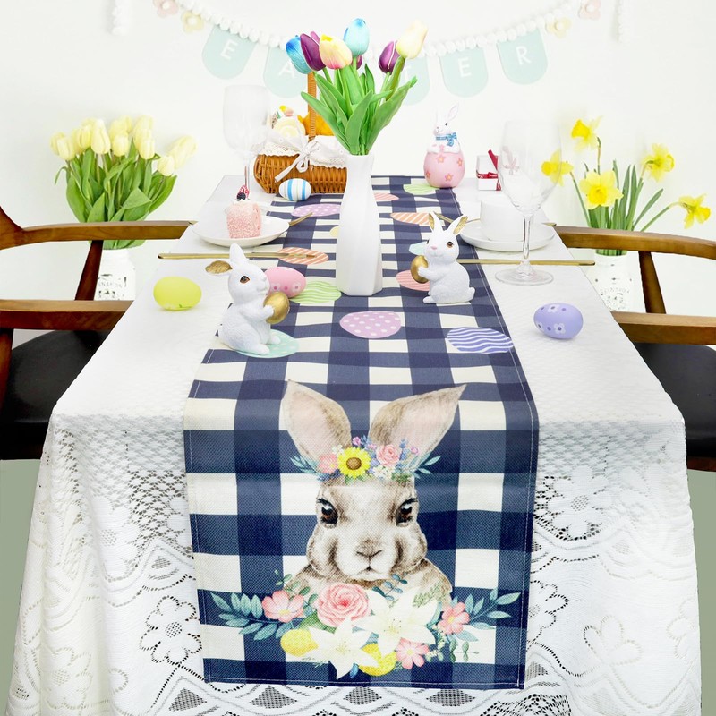 XIANNVXI Rabbit Table Runner Easter Table Runner Rabbit Easter Decoration