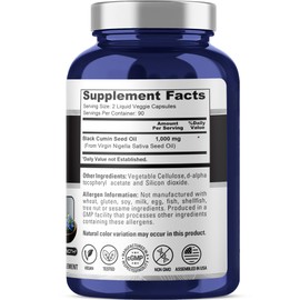 NusaPure Black Seed Oil 1,000 mg per Serving 180 Softgel Capsules (Non-GMO, Vegetarian) Cold-Pressed Virgin Nigella Sativa. Hexane Free