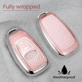 CTRINEWS for Subaru Key Fob Cover with Fashionable Zirconia Wristlet KeyChain, Enchanting Diamond Patterns Soft Case for Subaru Forester XV CrossTrek Ascent WRX BRZ (Pink, A)