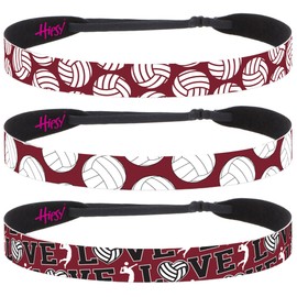 Hipsy Adjustable No Slip Volleyball Headbands for Women Gift Packs (Volleyball Mixed Maroon 3pk)