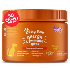 Zesty Paws Dog Allergy Relief Chews, Dog Probiotics for Itchy Skin and Ears, Lamb, 50ct