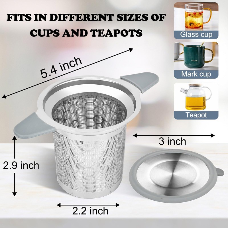 Tea strainer with lid/drip tray, extra fine mesh 304 stainless