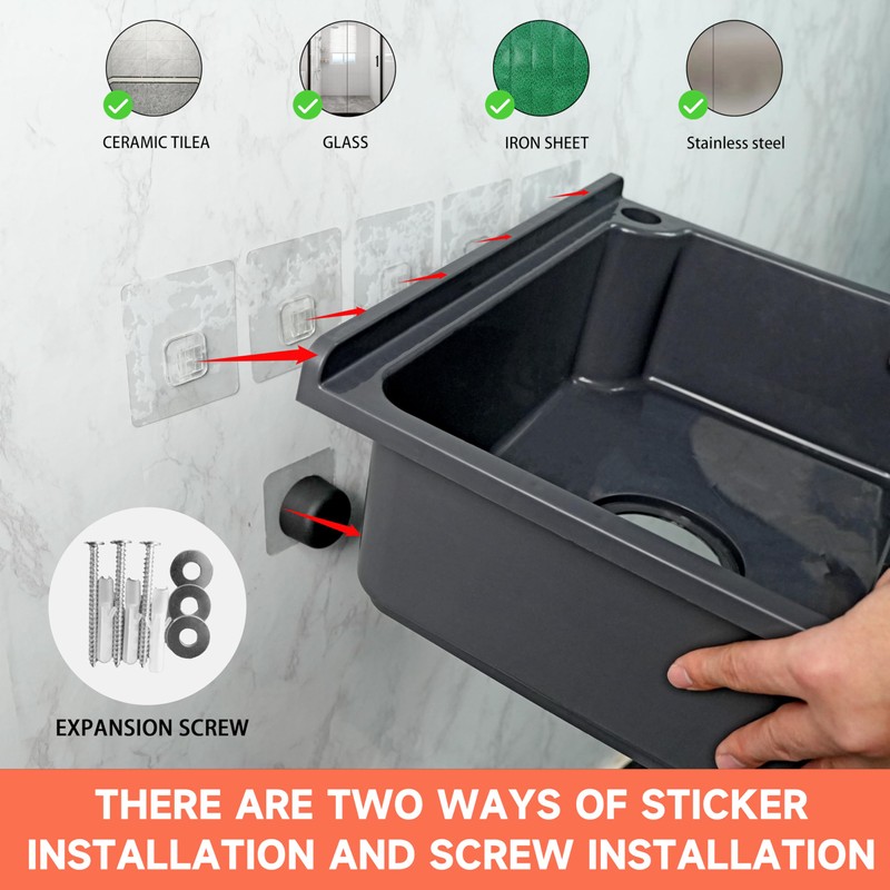 Freestanding Single Bowl Utility Sink, Kitchen Wall-Mounted Sink 16.9 x