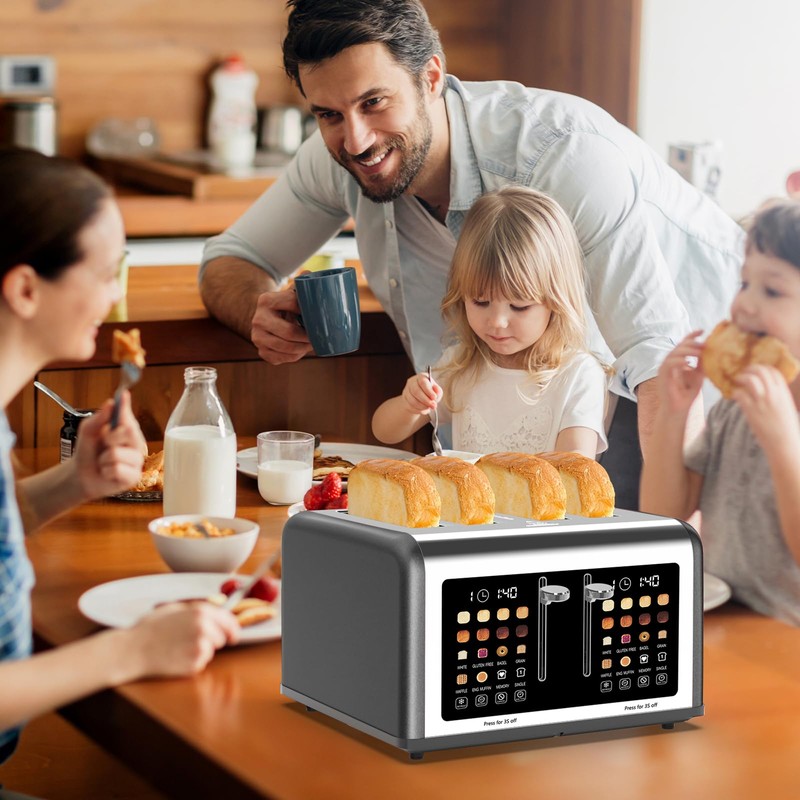 4 Slice Toaster Touch Screen, Stainless Steel Toasters Digital Timer,