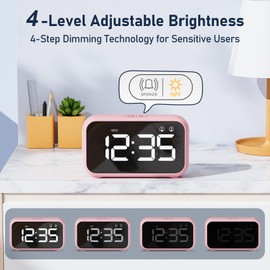 LATEC Alarm Clock, Digital Alarm Clock Bedside with LED Display, 4 Levels Brightness, 8 Volume, 40 Alarm Tones, Snooze, Dual Alarms, Week Display, 12/24H, Power-Off Memory, Bedside Clock