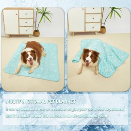 BAMY Cat Cooling Blanket Summer Dog Silk Quilt Pet Mat Cushion Washable Kitten Ice Pad for Bed Couch Sofa, Soft Liquid Pee Proof Pet Furniture (Blue, Small)