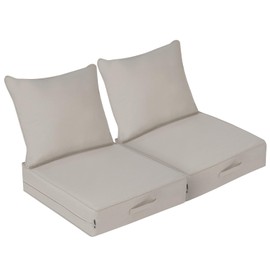 AOFEITE Outdoor Olefin Water-Resistant Deep Seat Cushion Set, 2PCS Weather and Fade Resistant 24''x 24''x 6'' Patio Furniture Seat Cushion, Thickened Sofa Chair Pad for Lawn, Garden, Gray Apricot