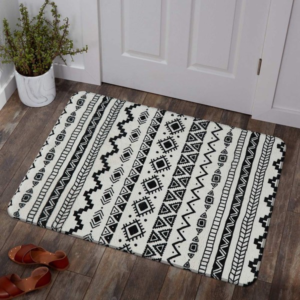 Lahome Geometric Kitchen Rugs -2x3 Washable Area Rugs Small Throw Entryway Rug Non-Slip Kitchen Mats for Floor，Indoor Door Mats for Entry, Colorful Distressed Rugs for Bedroom（2x3, Black & Off-White）