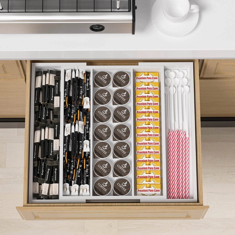 WUSHIZHUHUN Utensil Organizer for Kitchen Drawers - Bamboo Silverware Tray