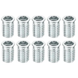 uxcell 10Pcs Threaded Inserts, M10-1.5x25 Zinc Plated Carbon Steel Hex Socket Drive Screw-in Nut Threaded Inserts for Wood Working Tools and Accessories