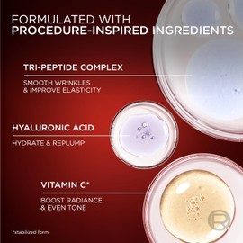 L'Oreal Paris Revitalift Triple Power Face Serum with Tri-Peptides, Hyaluronic Acid and Vitamin C, Anti Aging, Anti Wrinkle Serum to Firm and Brighten, 1 FL oz, + Sample