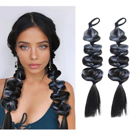 Meiverah 2 Pieces of Bubble Ponytail Wig Braid Ponytail Extension Braid -14 Inches Double Braid Ponytail Wig Ponytail Extension Braid (1B Mixed Haze Blue)