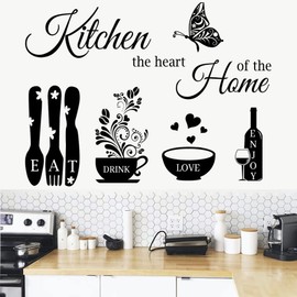 Kitchen Wall Stickers Dining Room Quotes Wall Decals The Kitchen The Heart of The Home Vinyl Wall Sign Art Decor Home Decoration Wall Decal for Kitchen Living Room Dining Room Wall Decorations.