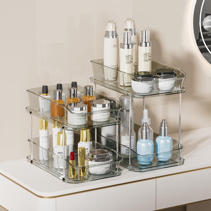 Delamu 2-Tier Under Sink Organizers and Storage, Multi-Purpose Stackable Bathroom