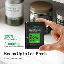 VIVOSUN 62% RH Two-Way Humidity Control Packs, Size 8 g, 10 Packs, Each for Storing 1 oz, Moisture Balancer with RH Indicator Card for Food Storage