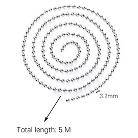 TRKETK 5 Metre Ball Bead Chain, Silver Metal Bead Chain, Bead Roller Blind, Pull Chain, Extension, Metal Beads, Roller Blind Chain with 30 Matching Connectors (3.2 mm, Silver)