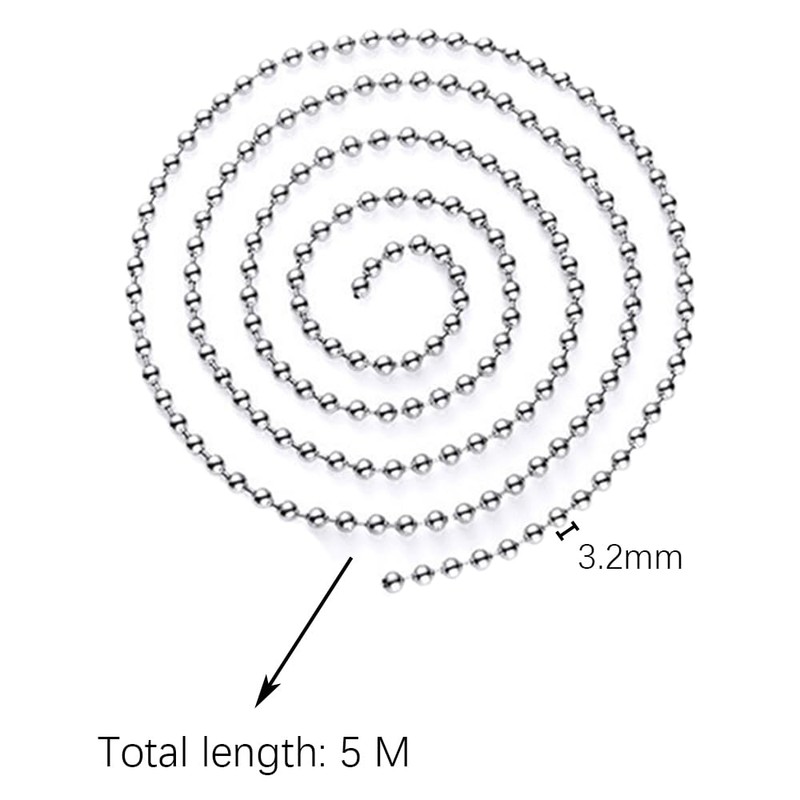 TRKETK 5 Metre Ball Bead Chain, Silver Metal Bead Chain,