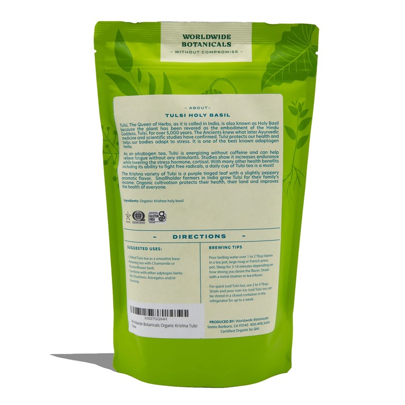 Worldwide Botanicals Organic Holy Basil Tea, 8oz - Tulsi Krishna