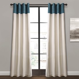 Lush Decor Milo Linen Window Curtain Panel Pair, 84" x 52", Slate Blue and Off-White