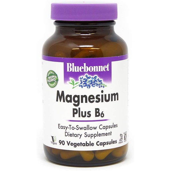 BlueBonnet Magnesium Plus B-6 Vegetarian Capsules, 90 Count