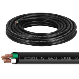 10FT, 12/3 12 AWG Portable Power Cable, 3 Conductor SJOOW 300V 10 Gauge Electric Wire for Motor Leads, Portable Lights, Battery Chargers and Machinery
