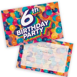 6th Birthday Party Invitations Kids - Rainbow Balloons 20 Pack - Childrens Birthday Invitations for Boys/Girls A6 Bday Party Invites Invitation Cards with Folding Envelopes