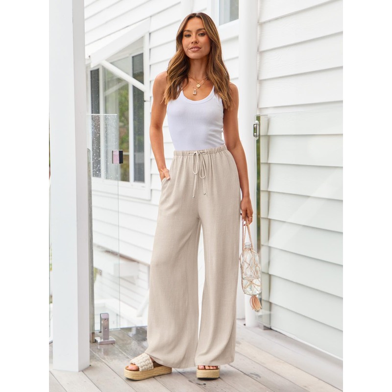 LILLUSORY Linen Wide Leg Pants Womens Palazzo Flowy Beach Vacation